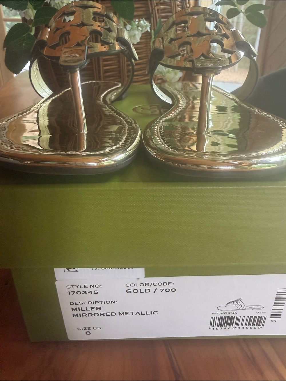Tory Burch Miller Mirrored Metallic Gold Thong Sandals - Picture 3 of 7